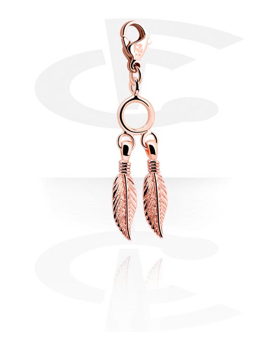 Charms, Charm with feather design, Rose Gold Plated Surgical Steel 316L, Plated Brass