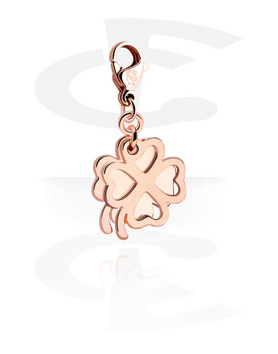 Charms, Charm with cloverleaf design, Rose Gold Plated Surgical Steel 316L, Plated Brass