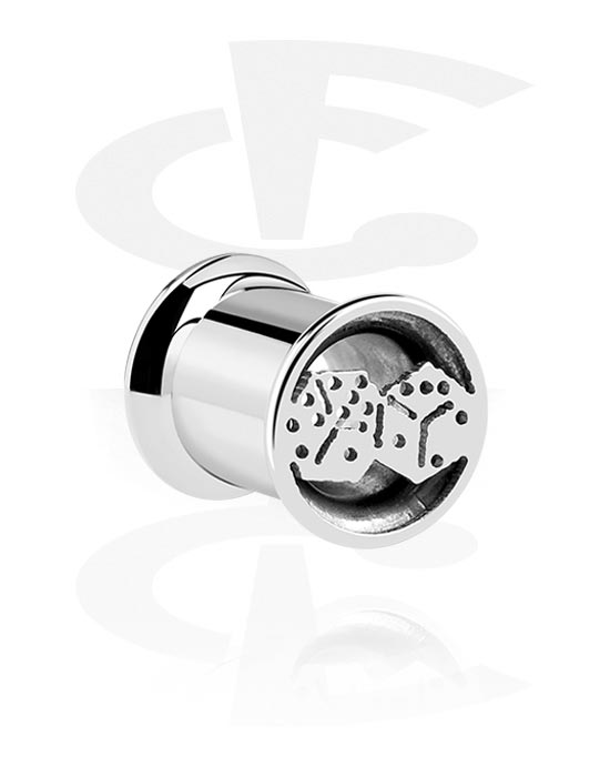 Tunnels & Plugs, Double flared tunnel (surgical steel, silver, shiny finish) with dice design, Surgical Steel 316L