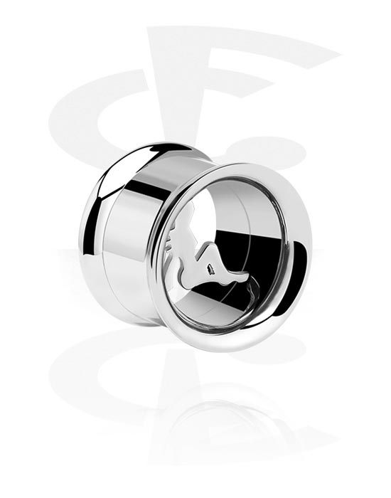 Tunnels & Plugs, Double flared tunnel (surgical steel, silver, shiny finish) with 3D design "woman", Surgical Steel 316L