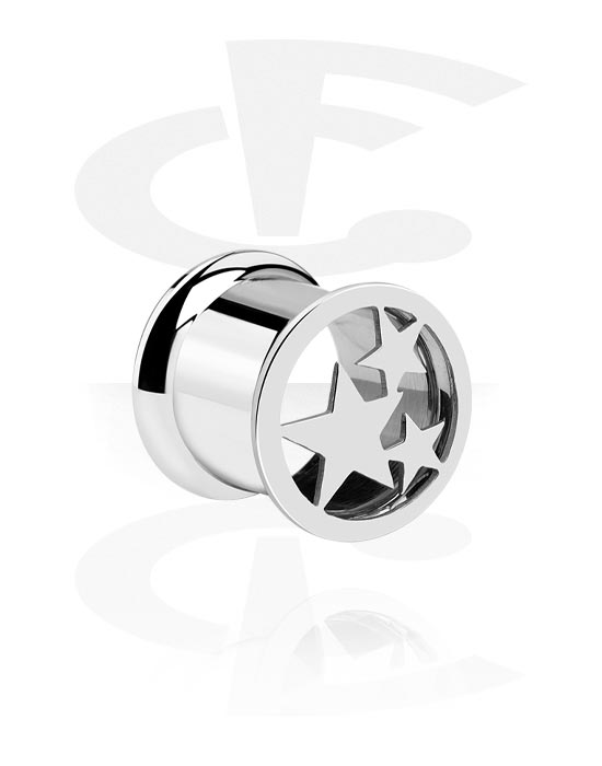 Tunnels & Plugs, Double flared tunnel (surgical steel, silver, shiny finish) with star design, Surgical Steel 316L