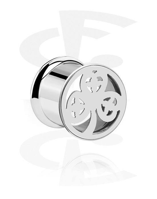 Tunnels & Plugs, Double flared tunnel (surgical steel, silver, shiny finish) with cloverleaf design, Surgical Steel 316L