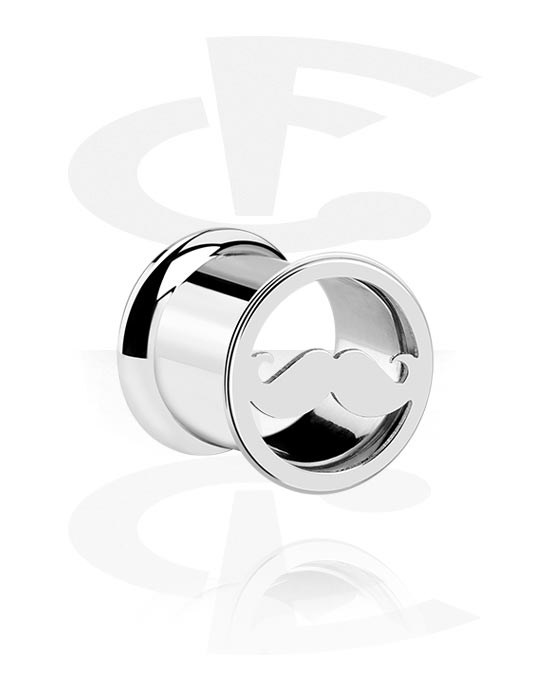 Tunnels & Plugs, Double flared tunnel (chirurgisch staal, zilver, glanzende afwerking) met snoraccessoire, Chirurgisch staal 316L
