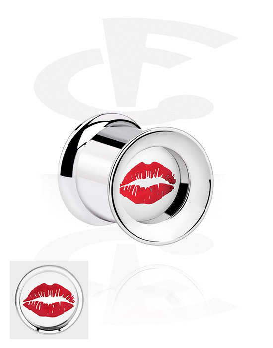 Tunnels & Plugs, Double flared tunnel met Kus-motief, Chirurgisch staal 316L