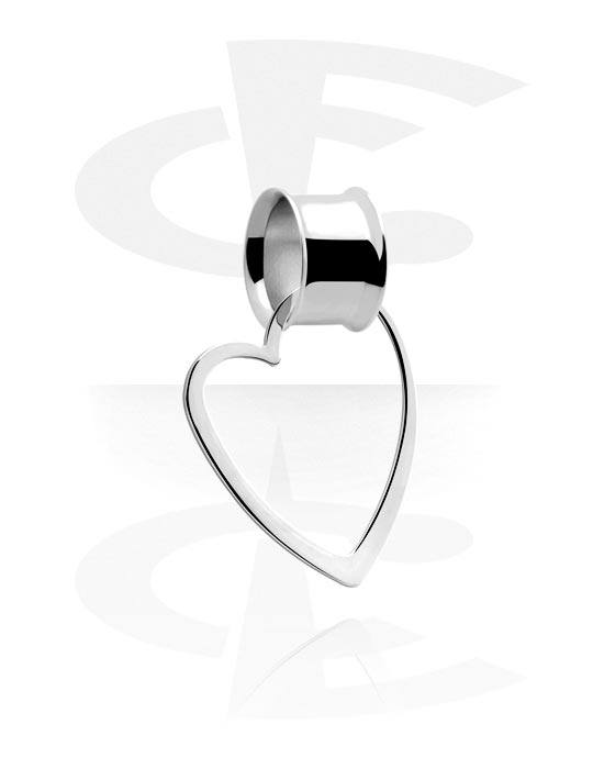 Tunnels & Plugs, Double flared tunnel (surgical steel, silver, shiny finish) with heart-shaped creole and chain, Surgical Steel 316L