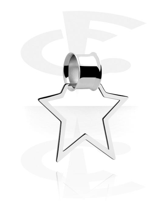 Tunnels & Plugs, Double flared tunnel (surgical steel, silver, shiny finish) with star-shaped creole, Surgical Steel 316L
