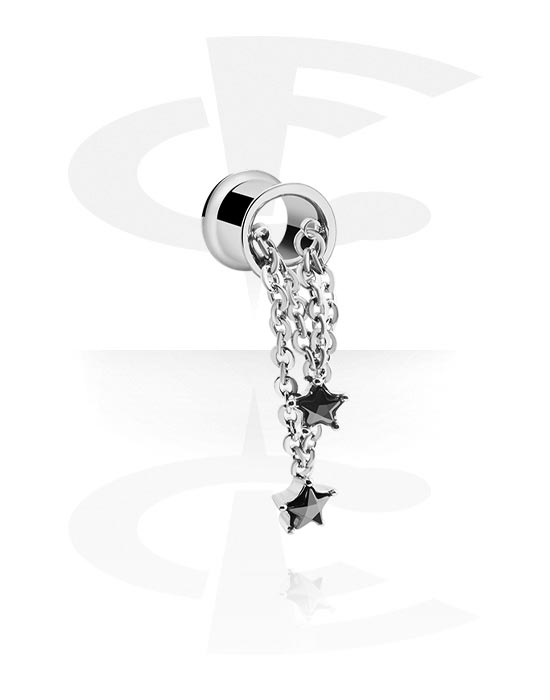 Tunnels & Plugs, Double flared tunnel met steraccessoire en ketting, Chirurgisch staal 316L