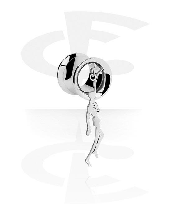Tunnels & Plugs, Double flared tunnel (surgical steel, silver, shiny finish) with skeleton charm, Surgical Steel 316L