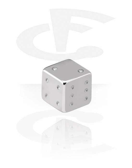 Kulor, stavar & mer, Attachment for threaded pins (surgical steel, silver, shiny finish) med dice design, Kirurgiskt stål 316L
