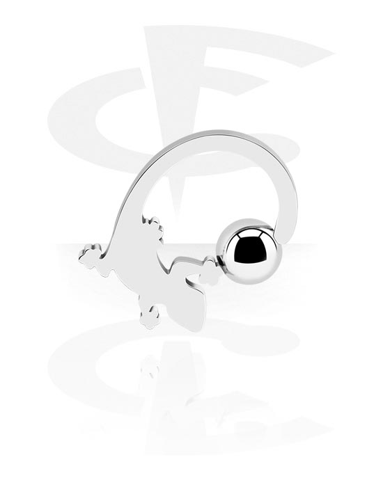 Anéis piercing, Ball closure ring (aço cirúrgico, prata, acabamento brilhante) com desenho de lagarto, Aço cirúrgico 316L