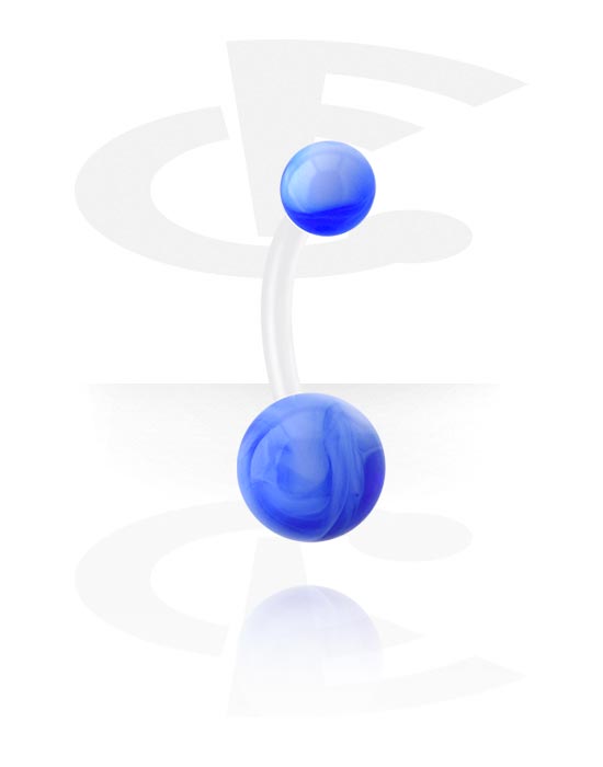 Zahnuté činky, Krúžok do pupku (bioflex, transparentný) s akrylovými guľôčkami, Bioflex, Akryl