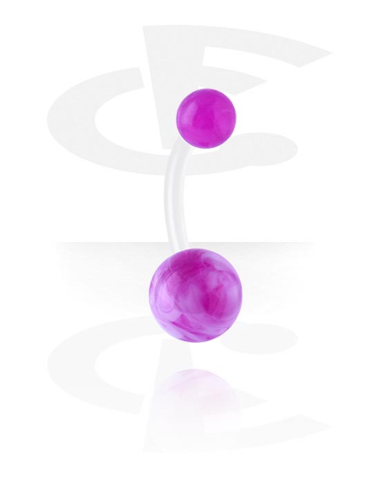 Zahnuté činky, Krúžok do pupku (bioflex, transparentný) s akrylovými guľôčkami, Bioflex, Akryl