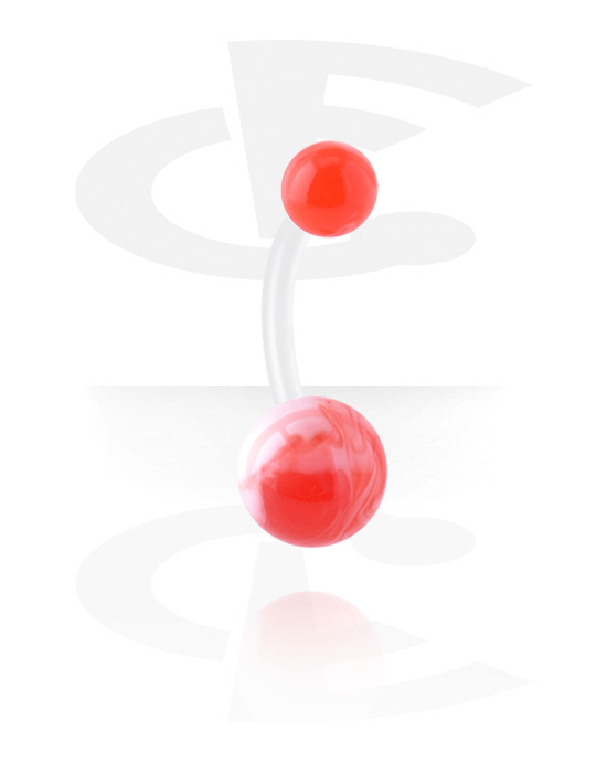 Zahnuté činky, Kroužek do pupíku (bioflex, transparentní) s akrylovými kuličkami, Bioflex, Akryl
