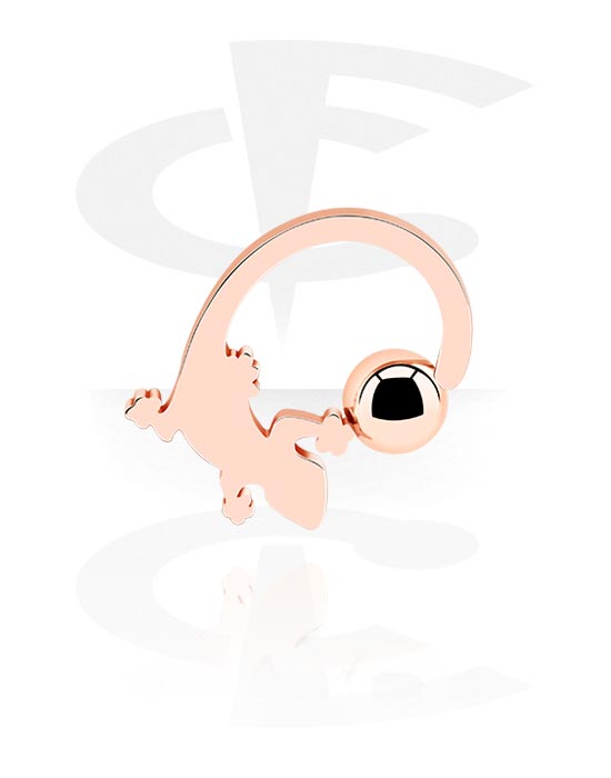 Alke za piercing, Prsten s kuglicom (kirurški čelik, ružičasto zlato, sjajna završna obrada) s dizajnom gekona, Kirurški čelik pozlaćen ružičastim zlatom 316L