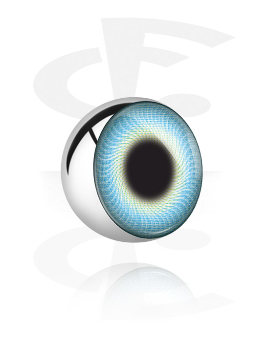 Guľôčky, štipce a ďalšie, Guľôčka pre 1,6 mm tyčinky so závitom (chirurgická oceľ, strieborná, lesklý povrch) s dizajnom oko v rôznych farbách, Chirurgická oceľ 316L
