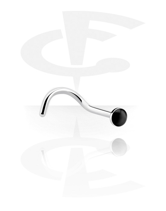 Nose Jewelry & Septums, Curved nose stud (surgical steel, silver, shiny finish) with colorful cap, Surgical Steel 316L