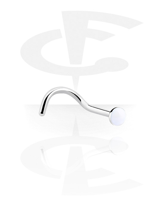 Nosovky a kroužky do nosu, Zahnutá nosovka (chirurgická ocel, stříbrná, lesklý povrch) s barevným víčkem, Chirurgická ocel 316L