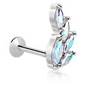 Labreti, Palčka labreta z notranjim navojem (kirurško jeklo, srebrna, sijoč zaključek) s/z Kristalni kamni, Kirurško jeklo 316L