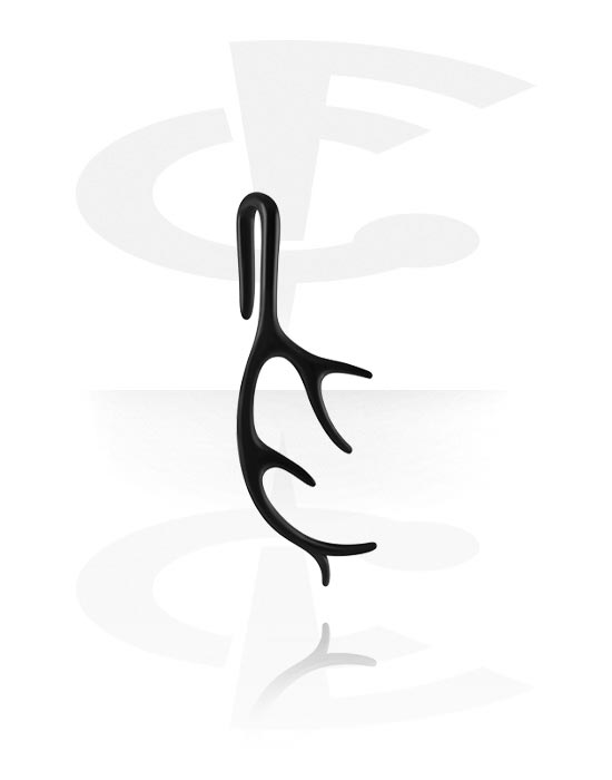 Ørevægte & Hangers, Ørevægt (rustfrit stål, sort, blank finish) med motiv med gevir, Rustfrit stål 316L