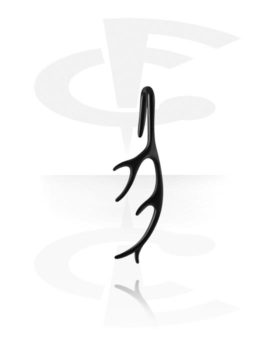 Ørevægte & Hangers, Ørevægt (rustfrit stål, sort, blank finish) med motiv med gevir, Rustfrit stål 316L