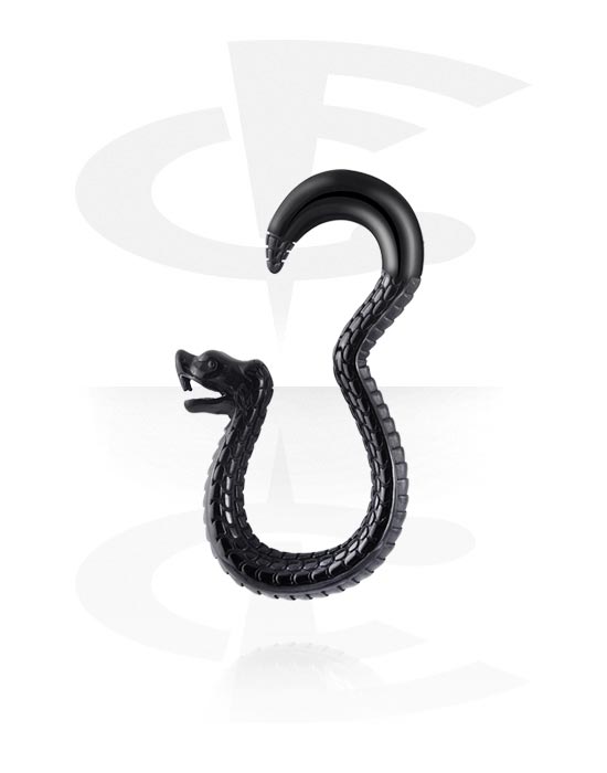 Závaží & hangery do uší, Ušní těžítko (nerezová ocel, černá, lesklý povrch) s designem had, Nerezová ocel 316L