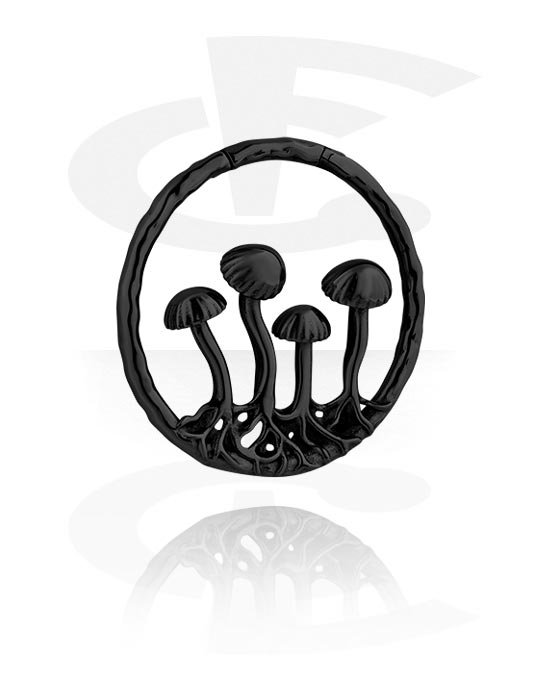 Utezi & visilice za uši, Uteg za uho (nehrđajući čelik, crna, sjajna završna obrada) s dizajnom gljiva, Nehrđajući čelik 316L