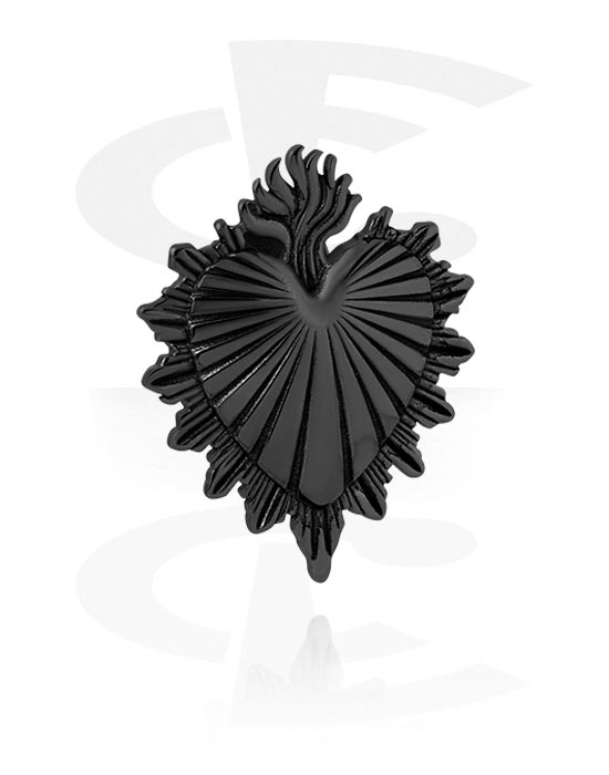 Pesos para las orejas & Hangers, Peso para la oreja (acero inoxidable, negro, acabado brillante) con diseño de corazón, Acero quirúrgico 316L