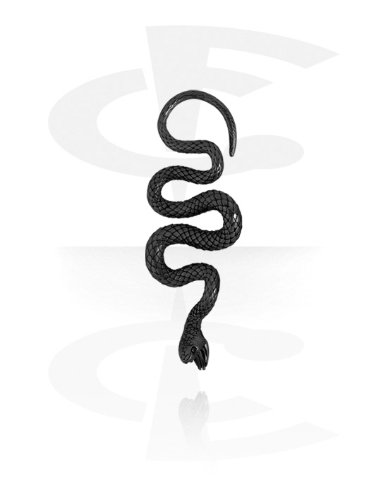 Závaží & hangery do uší, Ušní těžítko (nerezová ocel, černá, lesklý povrch) s designem had, Nerezová ocel 316L