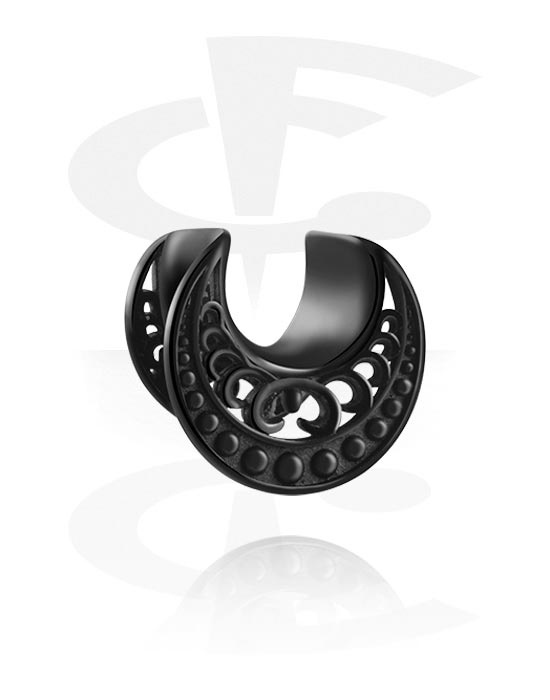 Tunneler & plugger, Halvtunnel (stål, svart, skinnende finish) med ornament, Rustfritt stål 316L