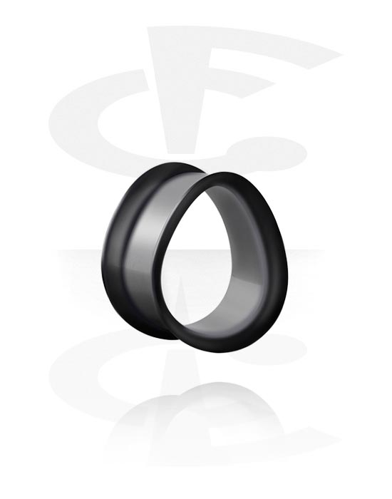 Tunnels & Plugs, Tear-shaped double flared tunnel (steel, black, shiny finish), Stainless Steel 316L