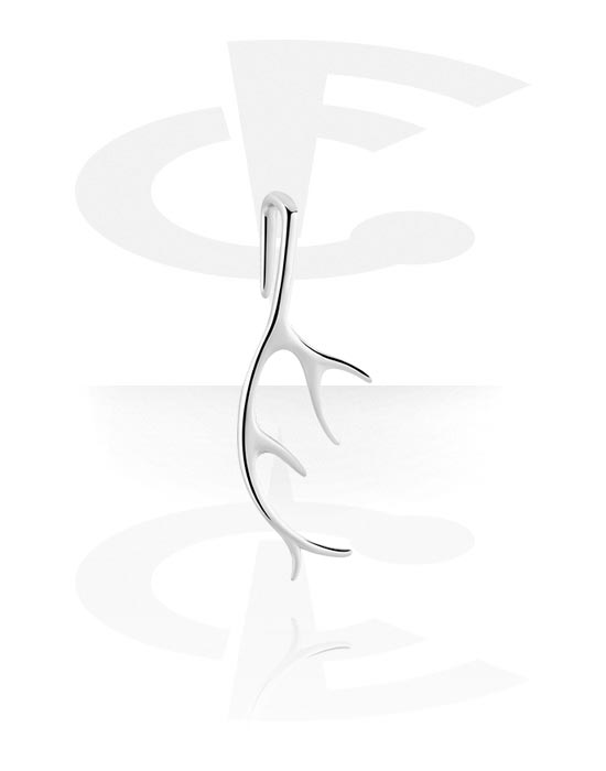 Ear weights & Hangers, Ear weight (stainless steel, silver, shiny finish) with antlers design, Stainless Steel 316L