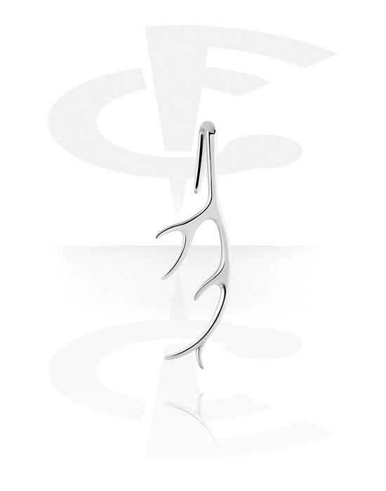 Ørevægte & Hangers, Ørevægt (rustfrit stål, sølv, blank finish) med motiv med gevir, Rustfrit stål 316L