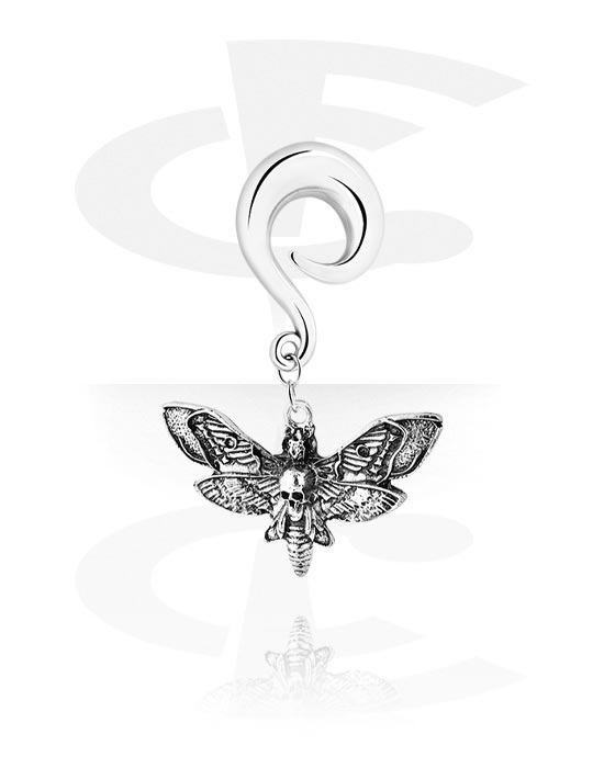 Ear weights & Hangers, Ear weight (acciaio chirurgico, argento, finitura lucida) con ciondolo a farfalla, Acciaio chirurgico 316L