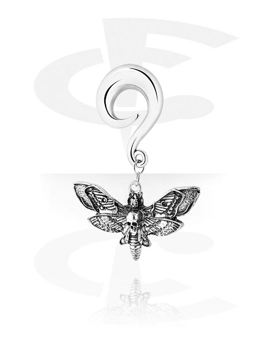Ear weights & Hangers, Ear weight (acciaio chirurgico, argento, finitura lucida) con ciondolo a farfalla, Acciaio chirurgico 316L