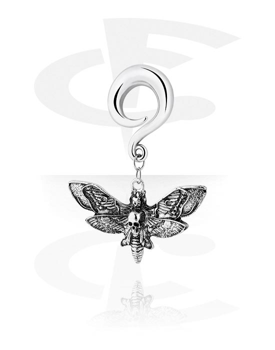 Ear weights & Hangers, Ear weight (stainless steel, silver, shiny finish) with butterfly charm, Stainless Steel 316L