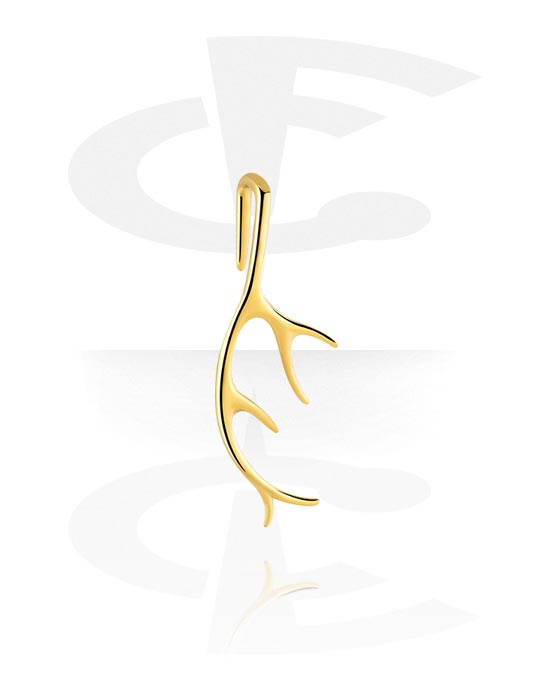 Öronvikter & Hängare, Ear weight (stainless steel, gold, shiny finish) med antlers design, Pozlačeno nerjavno jeklo 316L