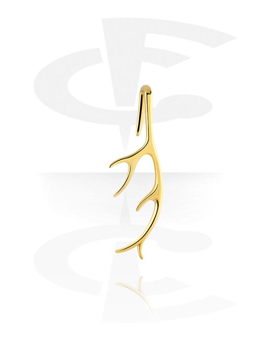 Ear weights & Hangers, Ear weight (aço inoxidável, ouro, acabamento brilhante) com design de chifres, Aço inoxidável 316L banhado a ouro