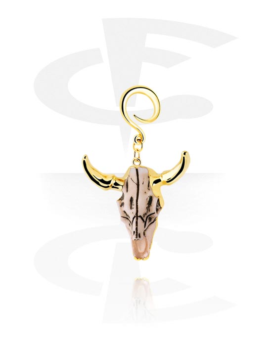 Ear weights & Hangers, Ear weight (aço inoxidável, ouro, acabamento brilhante) com design de caveira de carneiro, Aço inoxidável 316L banhado a ouro