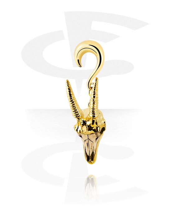 Ear weights & Hangers, Ear weight (acciaio inossidabile, oro, finitura lucida) con design teschio d'ariete, Acciaio chirurgico 316L placcato in oro