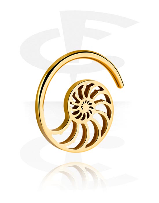 Öronvikter & Hängare, Ear weight (stainless steel, gold, shiny finish) med nautilus design, Pozlačeno nerjavno jeklo 316L