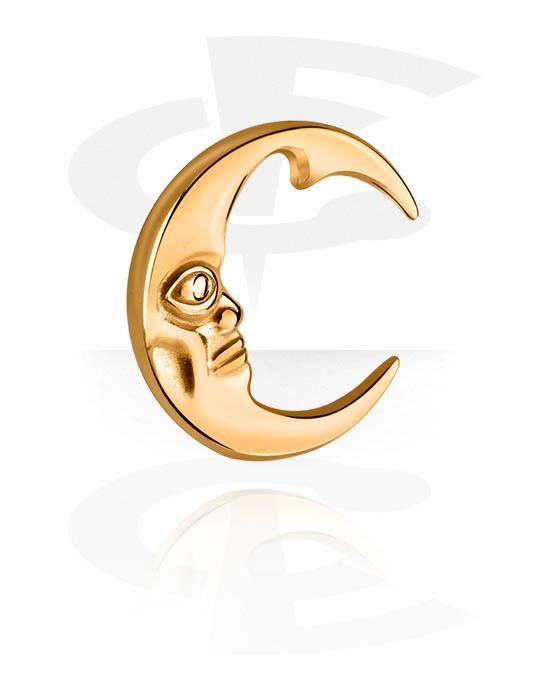 Ear weights & Hangers, Ear weight (acciaio inossidabile, oro, finitura lucida) con design luna, Acciaio chirurgico 316L placcato in oro
