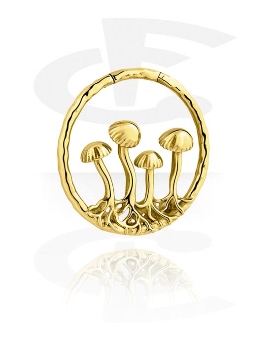 Ear weights & Hangers, Ear weight (acciaio inossidabile, oro, finitura lucida) con design fungo, Acciaio chirurgico 316L placcato in oro