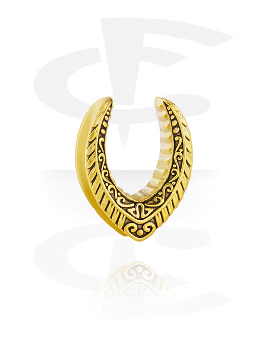 Tunnels & Plugs, Half tunnel (steel, gold, shiny finish) with ornament, Gold Plated Stainless Steel 316L
