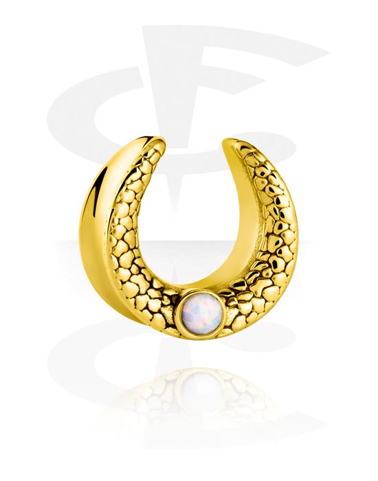 Tunnels & Plugs, Half tunnel (steel, gold, shiny finish) with mother of pearl stone, Gold Plated Stainless Steel 316L