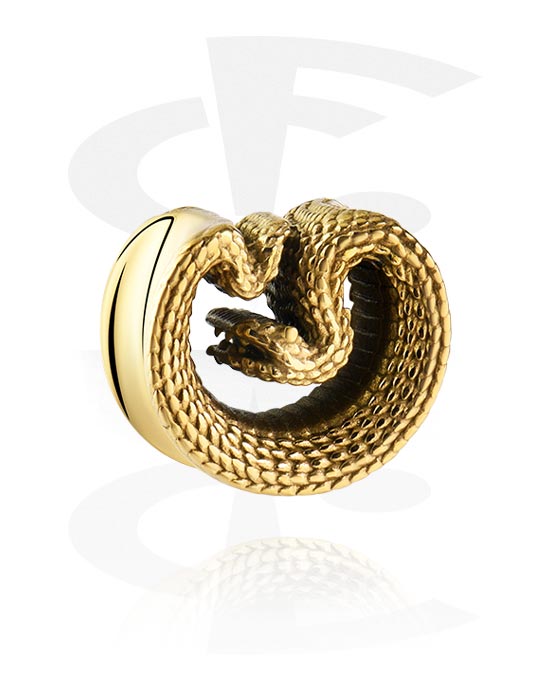 Tunnels & Plugs, Half tunnel (steel, gold, shiny finish) with snake design, Gold Plated Stainless Steel 316L