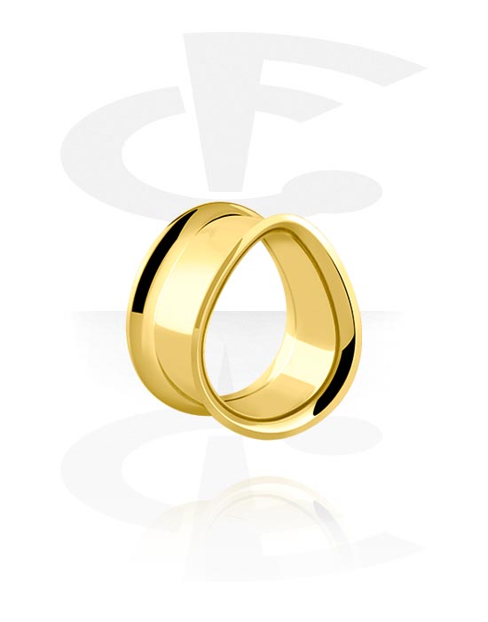 Tunnels & Plugs, Tear-shaped double flared tunnel (steel, gold, shiny finish), Gold Plated Stainless Steel 316L