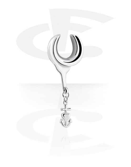 Tunnels & Plugs, Half tunnel (steel, silver, shiny finish) with anchor charm, Stainless Steel 316L, Plated Brass
