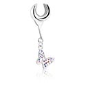 Tunnlar & Pluggar, Half tunnel (steel, silber, shiny finish) med fjärilssmycke och kristallstenar, Kirurgiskt stål 316L ,  Överdragen mässing
