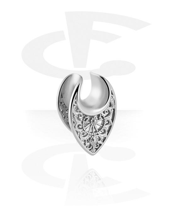 Tunnels & Plugs, Half tunnel (steel, silver, shiny finish) with ornament, Stainless Steel 316L