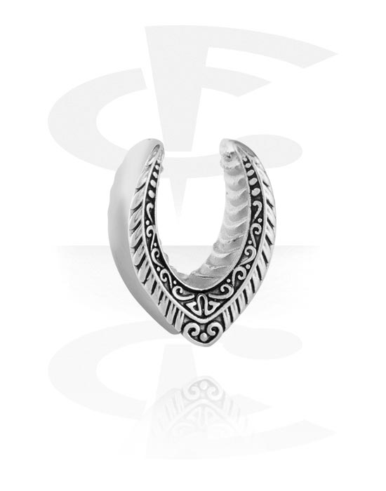 Tunnels & Plugs, Half tunnel (steel, silver, shiny finish) with ornament, Stainless Steel 316L